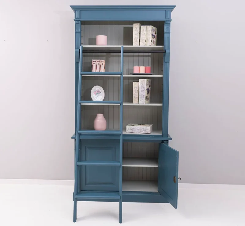 Bücherregal aus Massivholz | 2-teilige Bibliothek inklusive Leiter