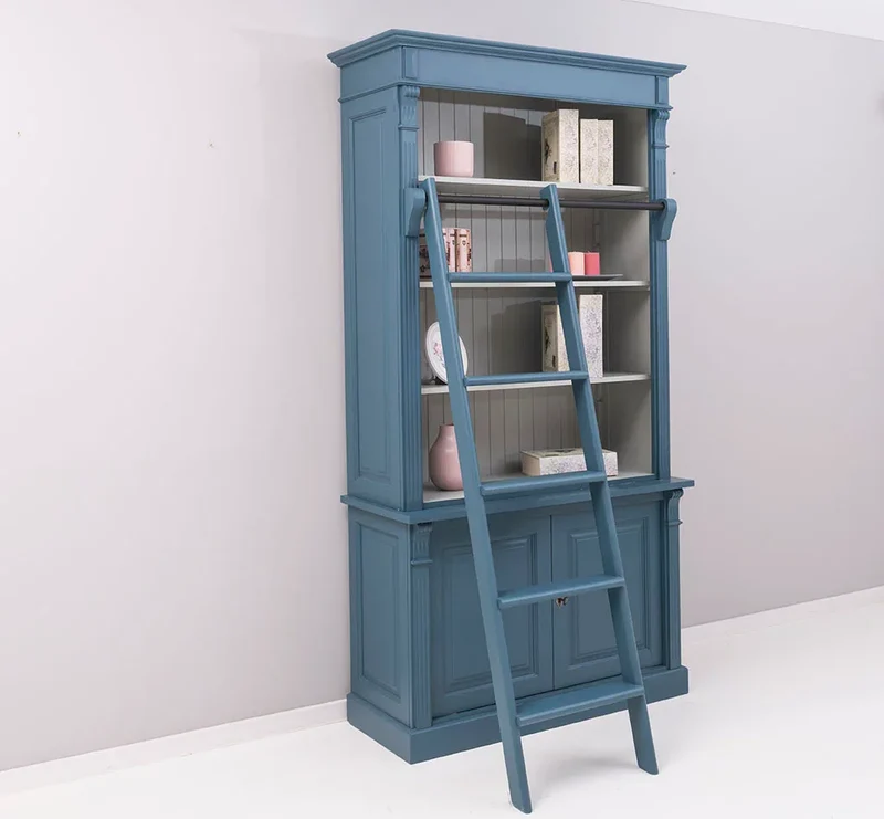 Bücherregal aus Massivholz | 2-teilige Bibliothek inklusive Leiter