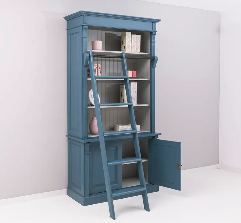 Bücherregal aus Massivholz | 2-teilige Bibliothek inklusive Leiter