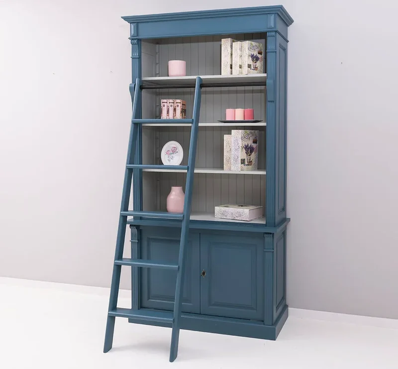 Bücherregal aus Massivholz | 2-teilige Bibliothek inklusive Leiter