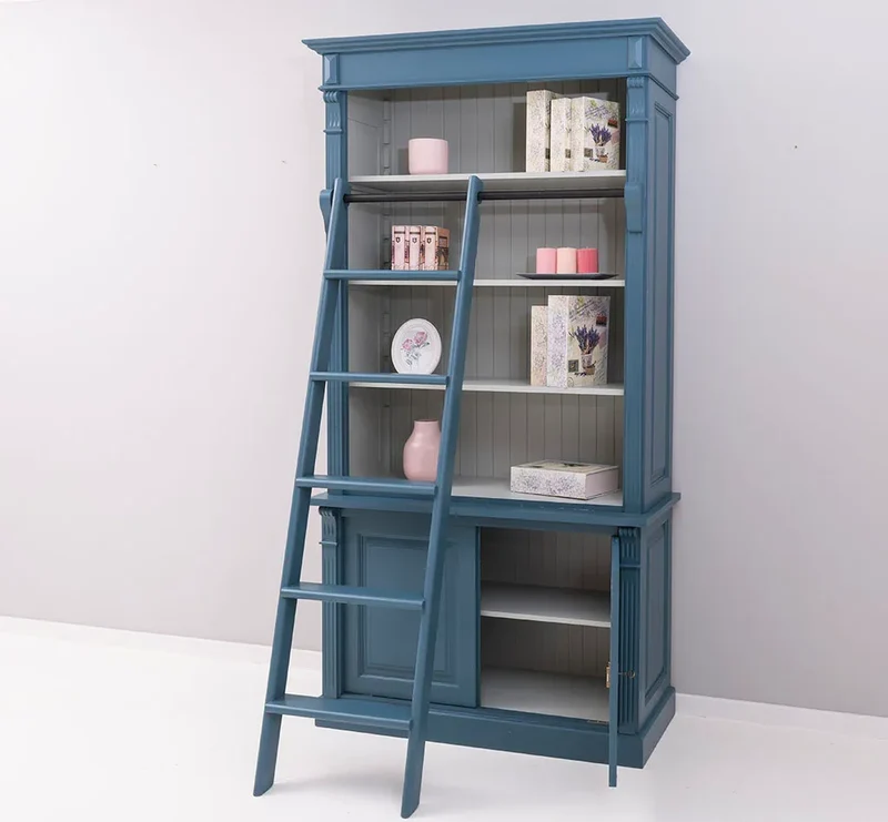 Bücherregal aus Massivholz | 2-teilige Bibliothek inklusive Leiter