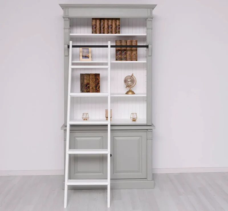 Bücherregal aus Massivholz | 2-teilige Bibliothek inklusive Leiter