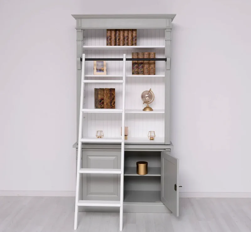 Bücherregal aus Massivholz | 2-teilige Bibliothek inklusive Leiter