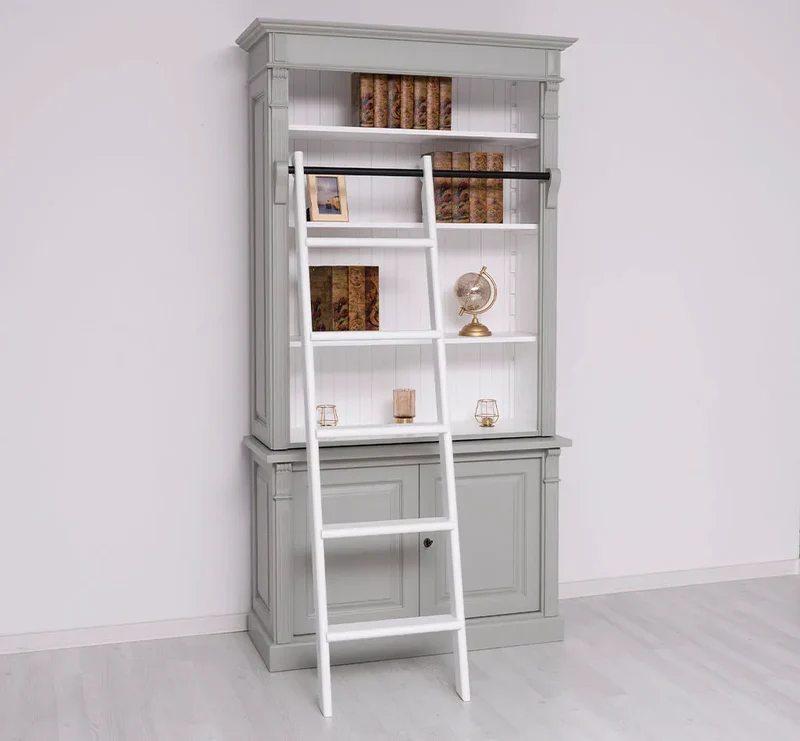 Bücherregal aus Massivholz | 2-teilige Bibliothek inklusive Leiter
