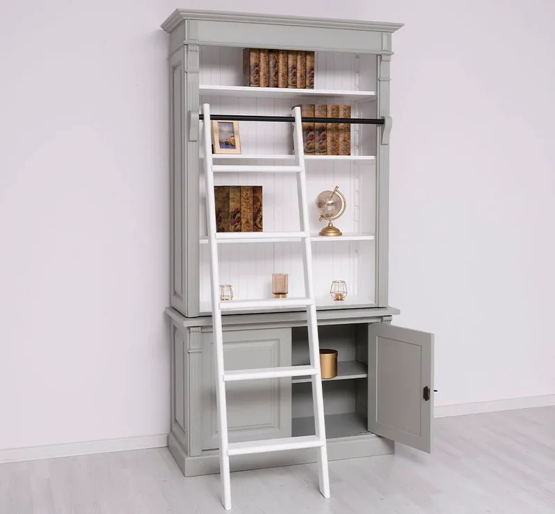 Bücherregal aus Massivholz | 2-teilige Bibliothek inklusive Leiter