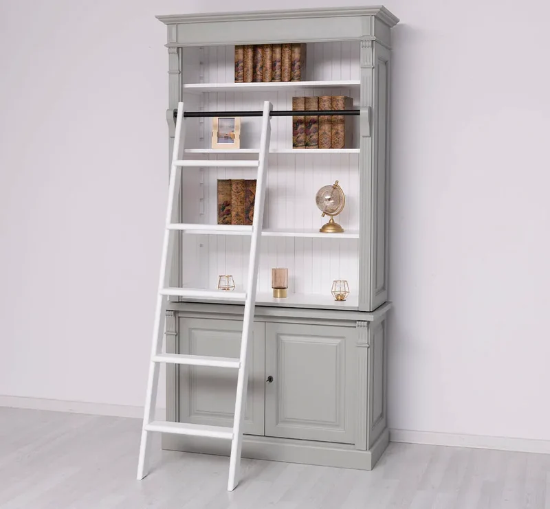 Bücherregal aus Massivholz | 2-teilige Bibliothek inklusive Leiter