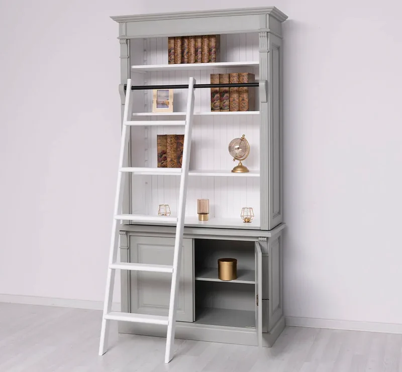 Bücherregal aus Massivholz | 2-teilige Bibliothek inklusive Leiter