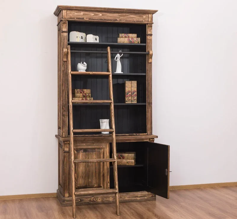 Bücherregal aus Massivholz | 2-teilige Bibliothek inklusive Leiter