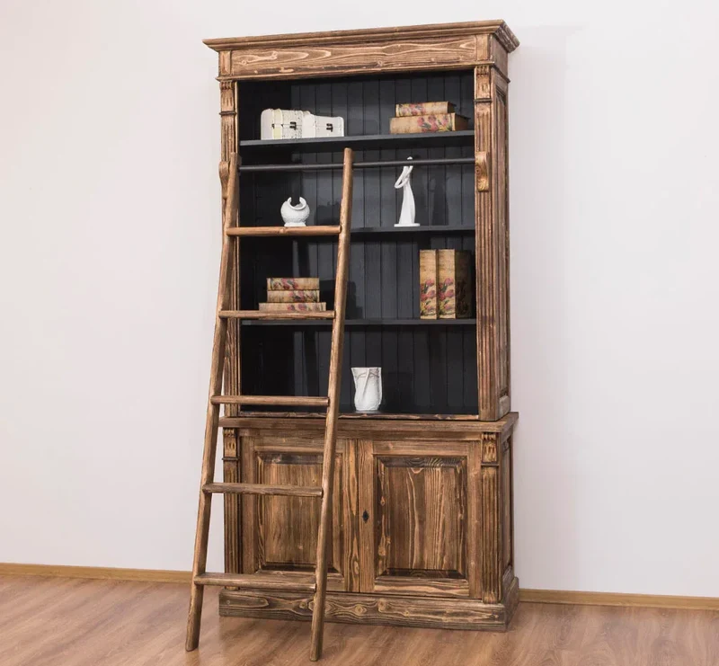 Bücherregal aus Massivholz | 2-teilige Bibliothek inklusive Leiter