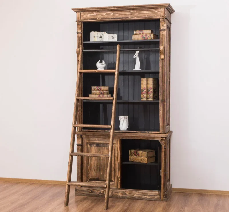 Bücherregal aus Massivholz | 2-teilige Bibliothek inklusive Leiter