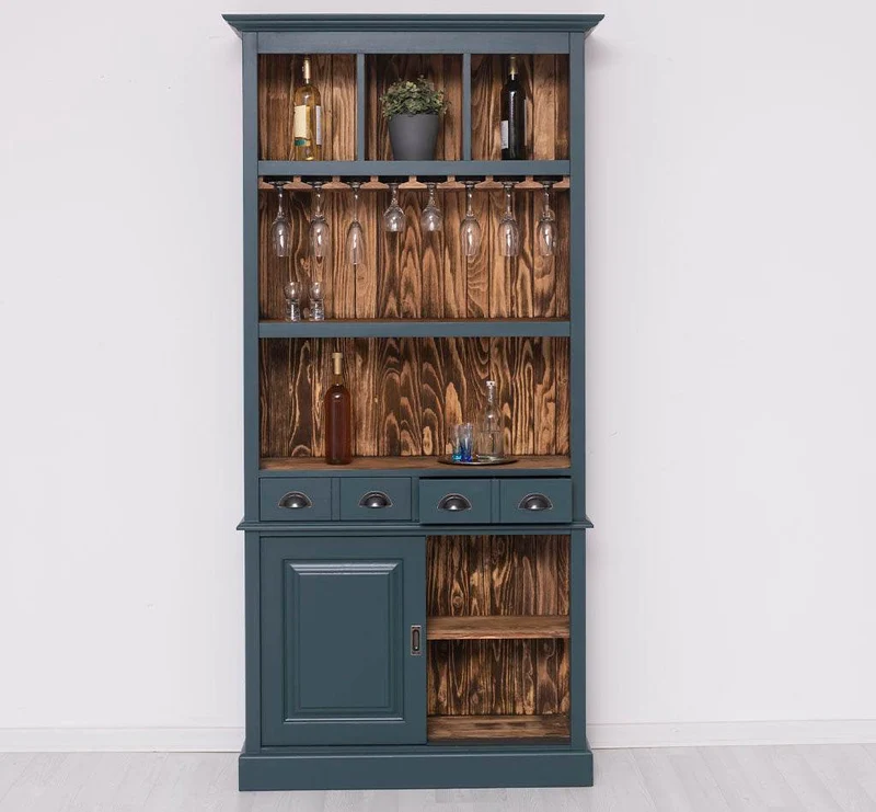 Rustikales Regal aus Massivholz mit Glashalterung | Geschirrschrank