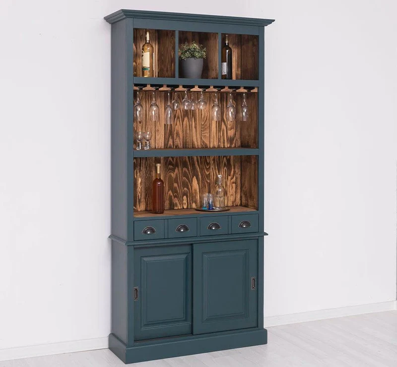 Rustikales Regal aus Massivholz mit Glashalterung | Geschirrschrank