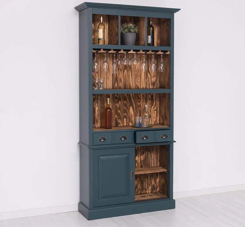 Rustikales Regal aus Massivholz mit Glashalterung | Geschirrschrank
