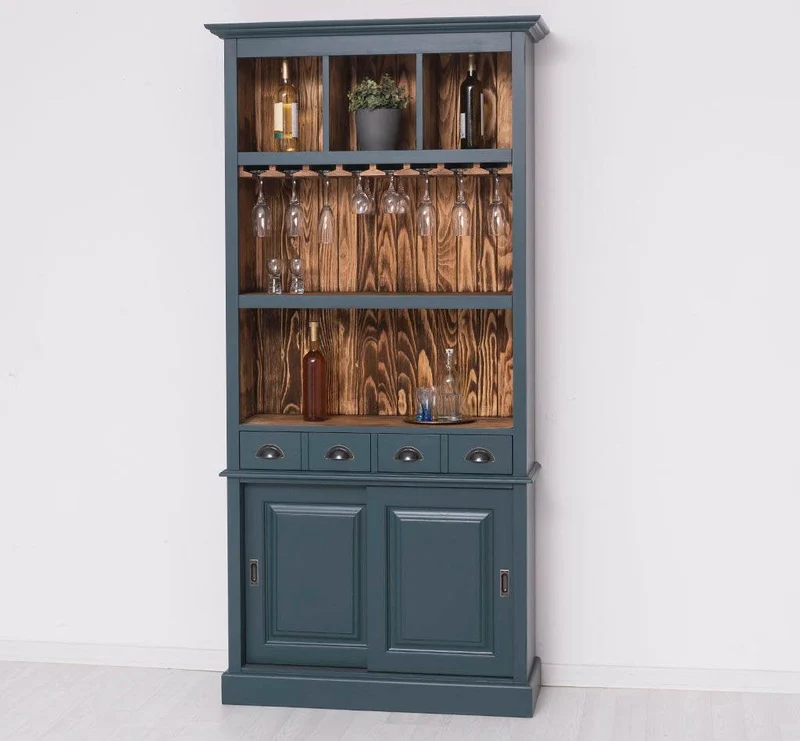 Rustikales Regal aus Massivholz mit Glashalterung | Geschirrschrank