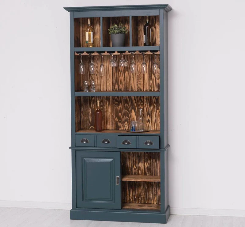 Rustikales Regal aus Massivholz mit Glashalterung | Geschirrschrank