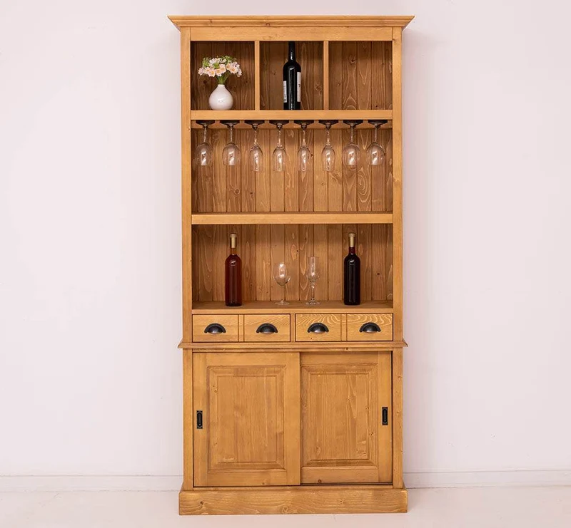 Rustikales Regal aus Massivholz mit Glashalterung | Geschirrschrank