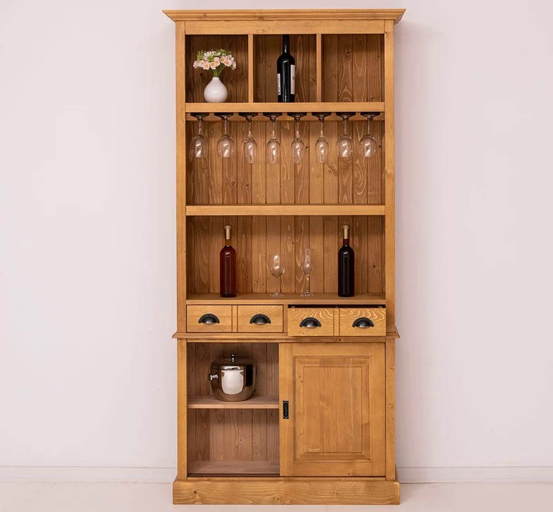 Rustikales Regal aus Massivholz mit Glashalterung | Geschirrschrank