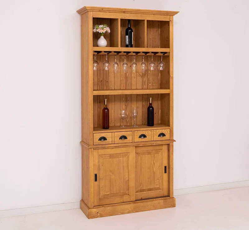 Rustikales Regal aus Massivholz mit Glashalterung | Geschirrschrank