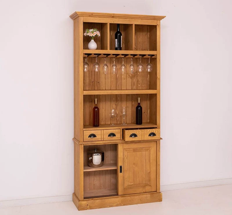 Rustikales Regal aus Massivholz mit Glashalterung | Geschirrschrank