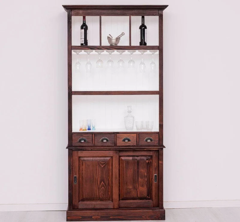 Rustikales Regal aus Massivholz mit Glashalterung | Geschirrschrank