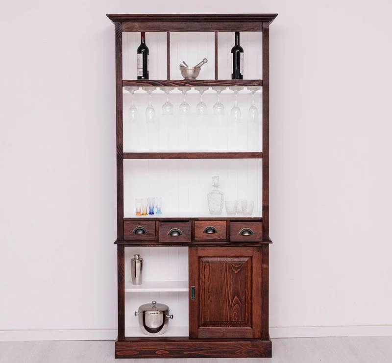 Rustikales Regal aus Massivholz mit Glashalterung | Geschirrschrank