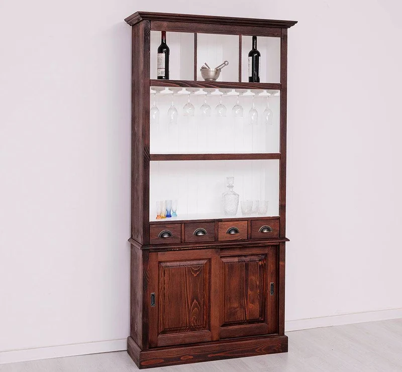 Rustikales Regal aus Massivholz mit Glashalterung | Geschirrschrank