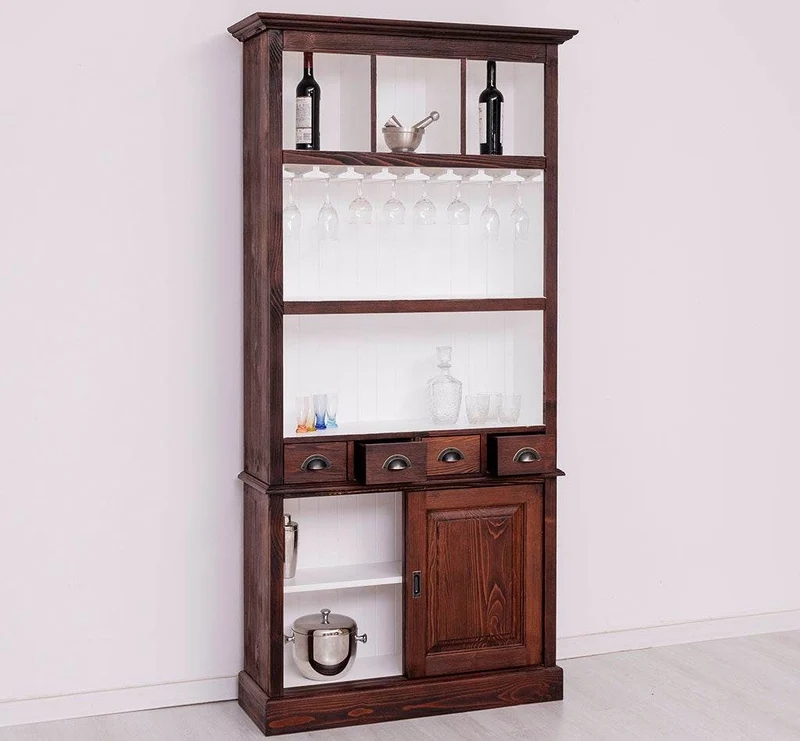Rustikales Regal aus Massivholz mit Glashalterung | Geschirrschrank