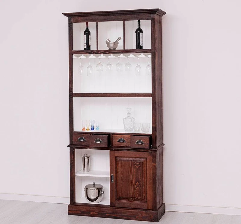 Rustikales Regal aus Massivholz mit Glashalterung | Geschirrschrank