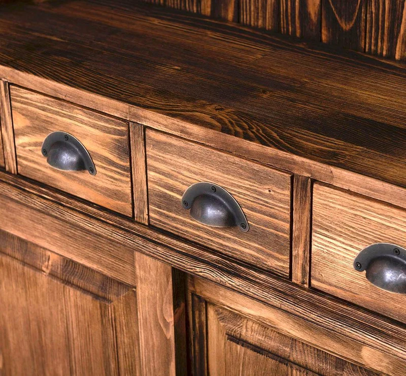 Rustikales Regal aus Massivholz mit Glashalterung | Geschirrschrank