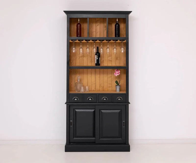 Rustikales Regal aus Massivholz mit Glashalterung | Geschirrschrank