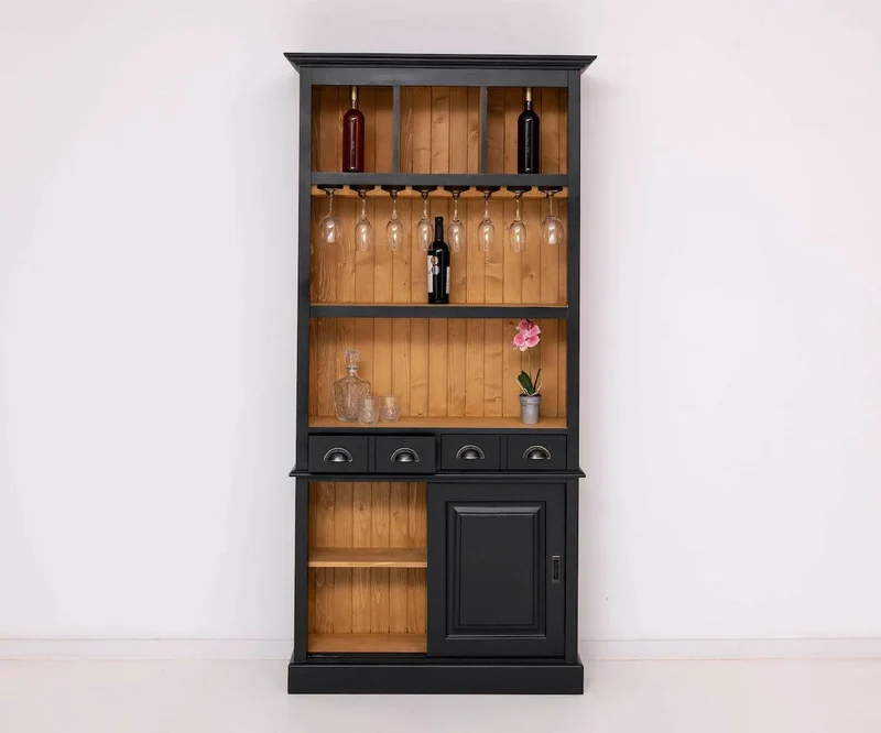 Rustikales Regal aus Massivholz mit Glashalterung | Geschirrschrank