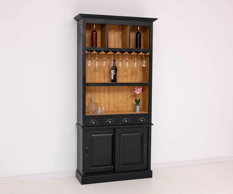 Rustikales Regal aus Massivholz mit Glashalterung | Geschirrschrank