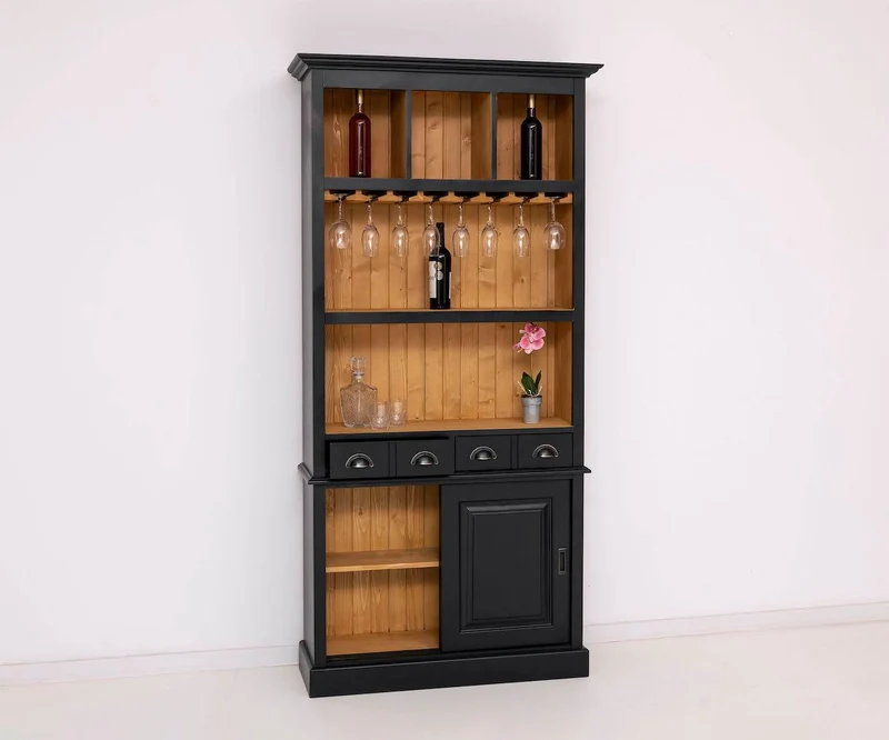 Rustikales Regal aus Massivholz mit Glashalterung | Geschirrschrank