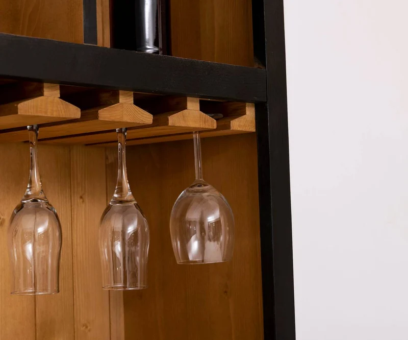 Rustikales Regal aus Massivholz mit Glashalterung | Geschirrschrank