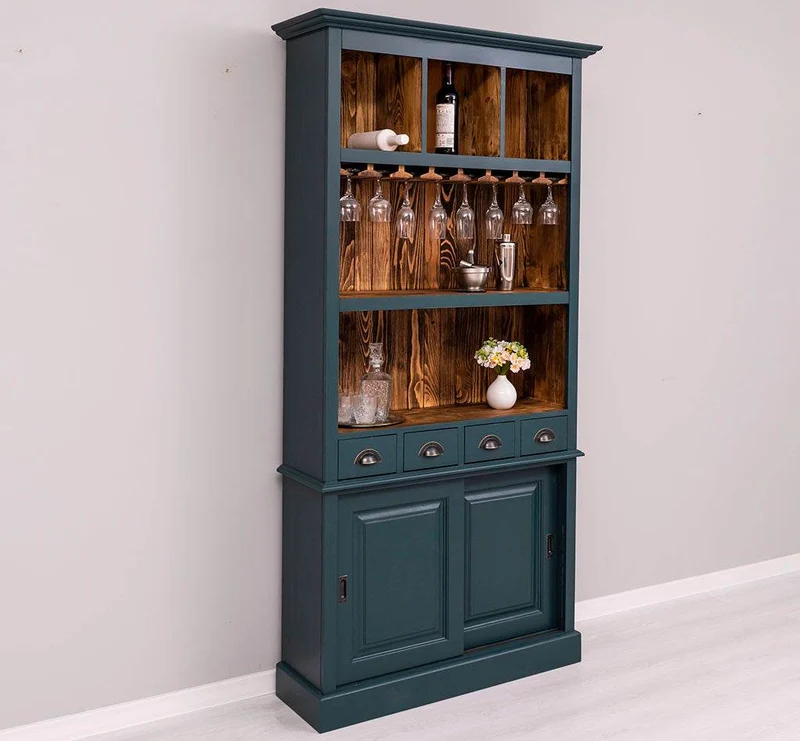 Rustikales Regal aus Massivholz mit Glashalterung | Geschirrschrank