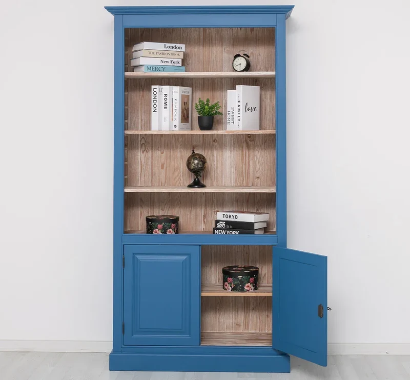 Landhaus Bücherregal aus Massivholz mit Schranktüren in verschiedenen Farben