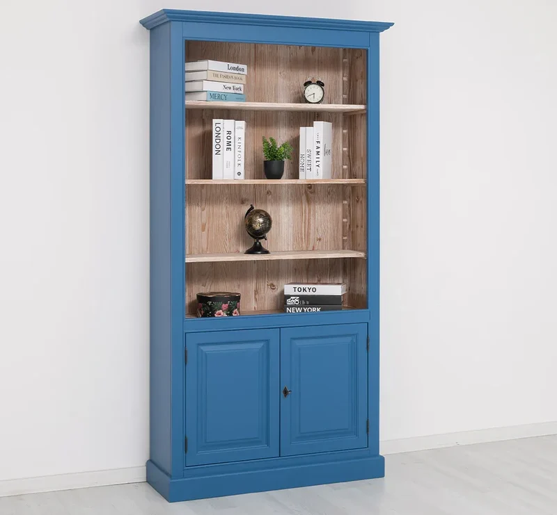 Landhaus Bücherregal aus Massivholz mit Schranktüren in verschiedenen Farben