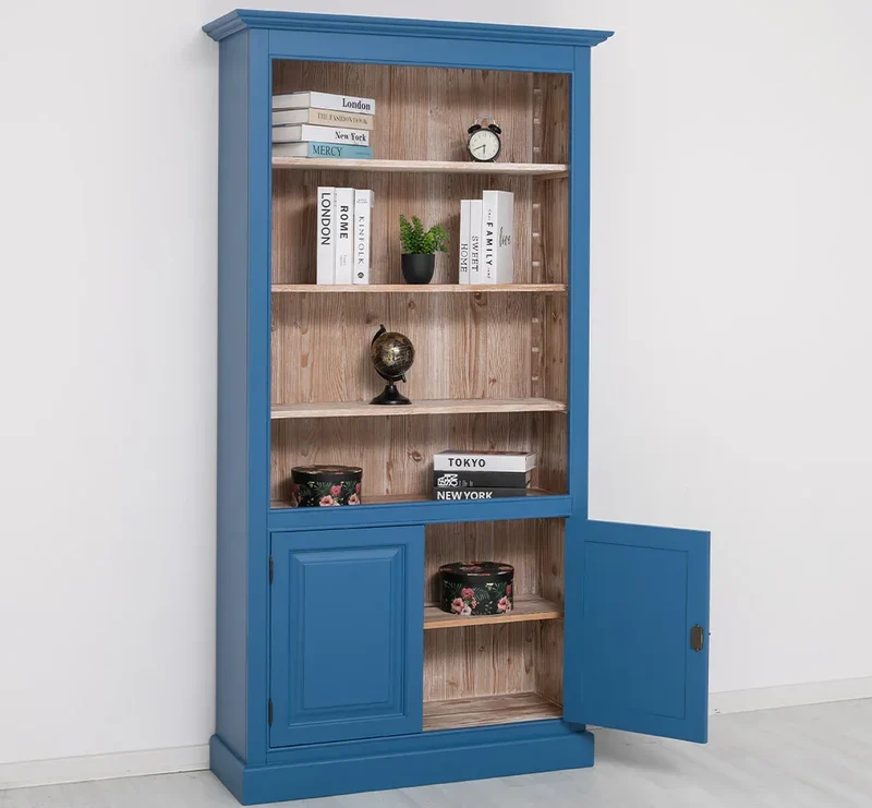 Landhaus Bücherregal aus Massivholz mit Schranktüren in verschiedenen Farben