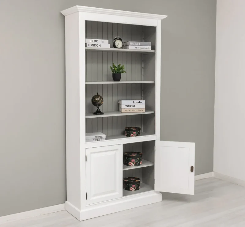 Landhaus Bücherregal aus Massivholz mit Schranktüren in verschiedenen Farben