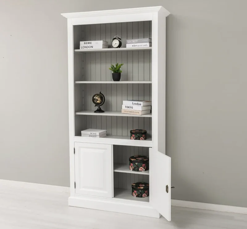 Landhaus Bücherregal aus Massivholz mit Schranktüren in verschiedenen Farben