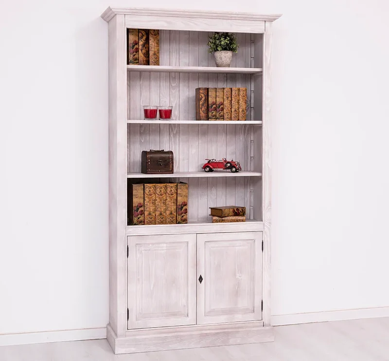 Landhaus Bücherregal aus Massivholz mit Schranktüren in verschiedenen Farben