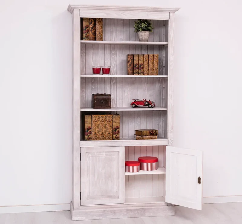 Landhaus Bücherregal aus Massivholz mit Schranktüren in verschiedenen Farben