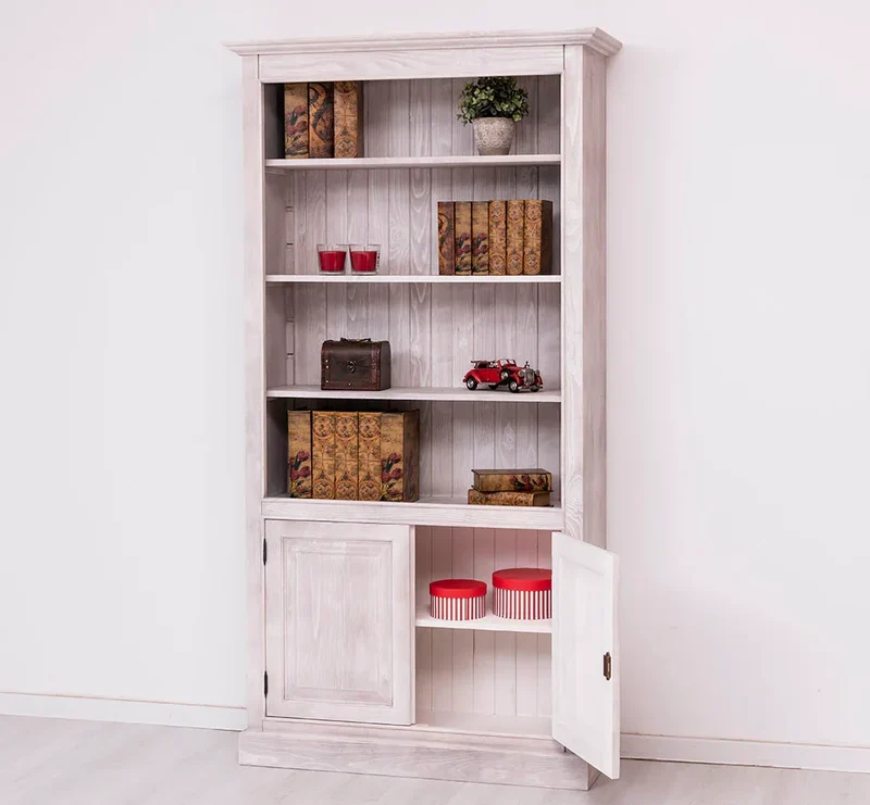 Landhaus Bücherregal aus Massivholz mit Schranktüren in verschiedenen Farben