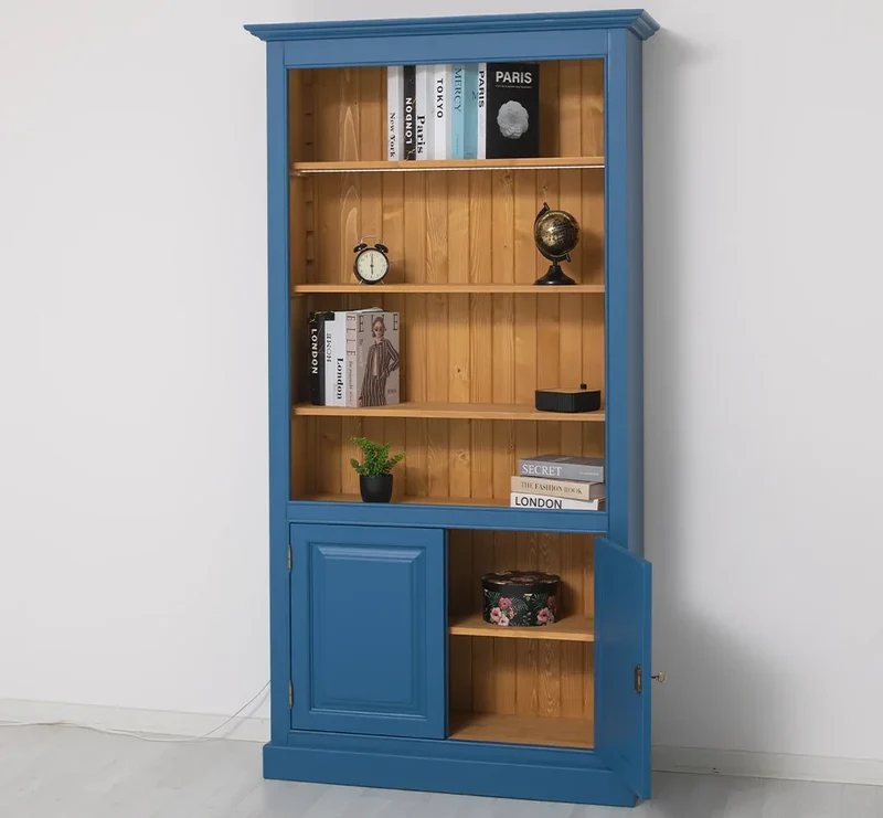 Landhaus Bücherregal aus Massivholz mit Schranktüren in verschiedenen Farben