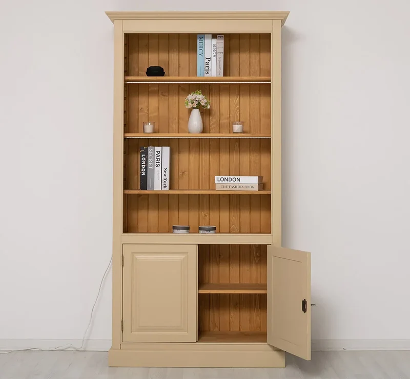 Landhaus Bücherregal aus Massivholz mit Schranktüren in verschiedenen Farben