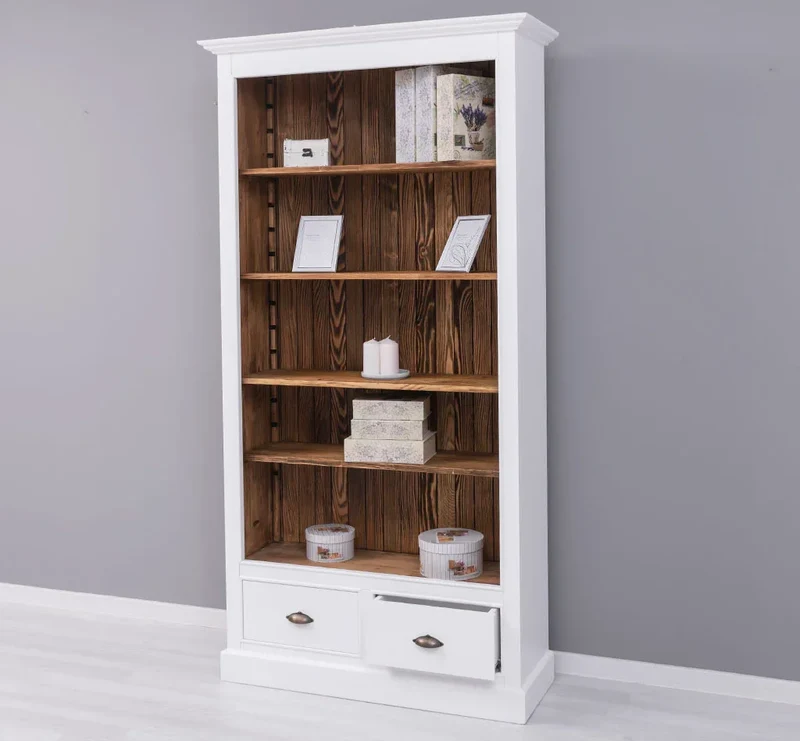 Bücherregal mit Schubladen aus Massivholz - in verschiedenen Farben