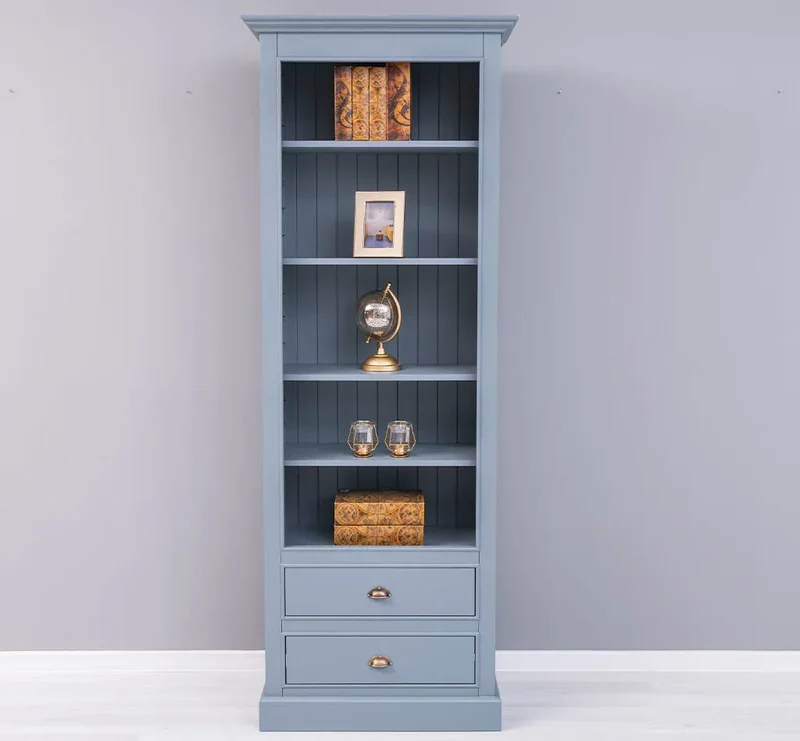 Hochschrank aus Massivholz mit Schubladen - Bücherregal