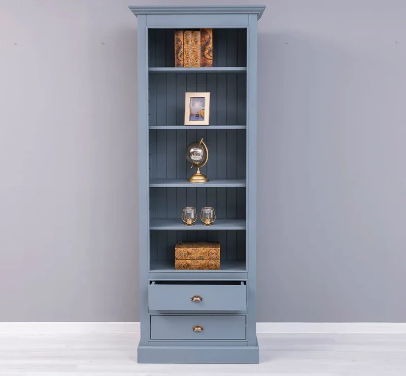 Hochschrank aus Massivholz mit Schubladen - Bücherregal