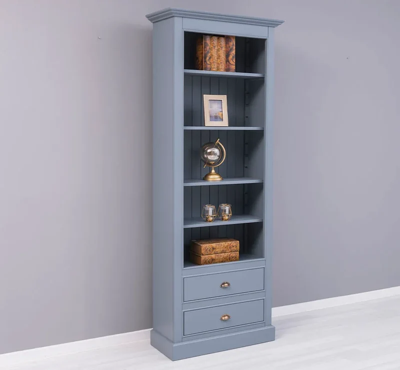 Hochschrank aus Massivholz mit Schubladen - Bücherregal