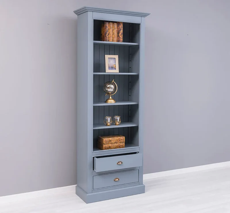 Hochschrank aus Massivholz mit Schubladen - Bücherregal